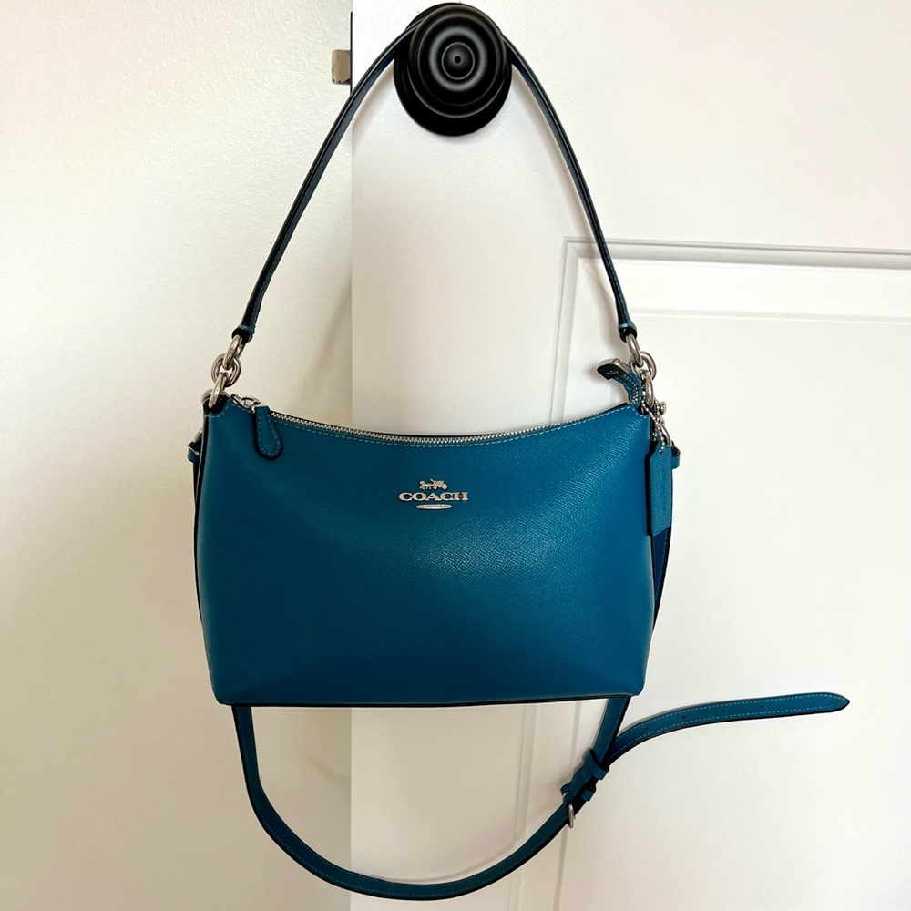 Coach teal blue saffiano leather shoulder bag